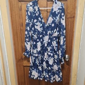Floral V-Neck Blue Dress